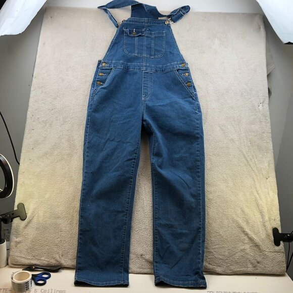 Womens Denim Bib Overalls Large Blue Casual Y2K Straight Leg Classic Cotton - Picture 10 of 11
